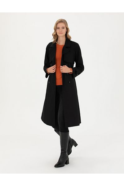 Pierre Cardin Black Slim Fit Trench Coat 50278997 -Vr046