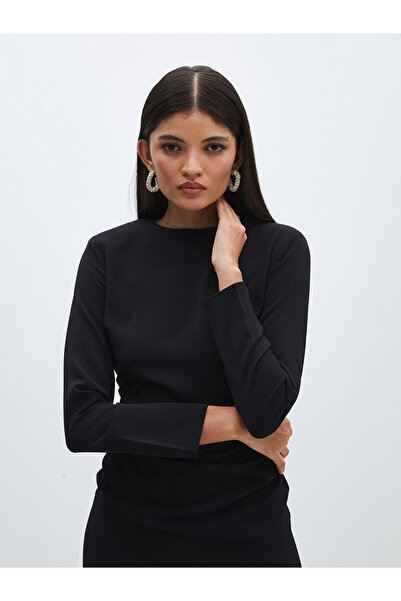 LC Waikiki Γυναικείο Φόρεμα - Crew Neck, Μασίφ, Μακρύ μανίκι