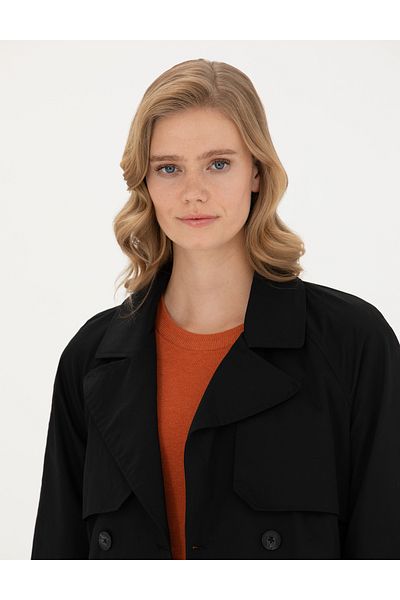 Pierre Cardin Black Slim Fit Trench Coat 50278997 -Vr046