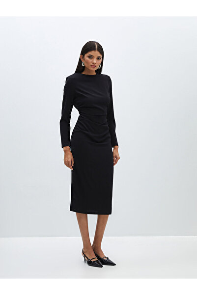 LC Waikiki Γυναικείο Φόρεμα - Crew Neck, Μασίφ, Μακρύ μανίκι