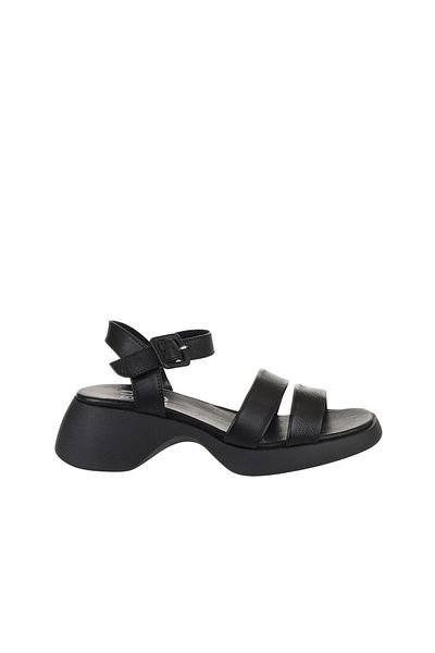 Bueno Shoes Sandale de damă din piele neagră cu toc pană - 01wy9302