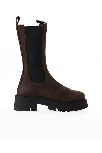 Bueno Shoes Dark Nubuck Brown γυναικείες μπότες με τακούνι - 01wv3115