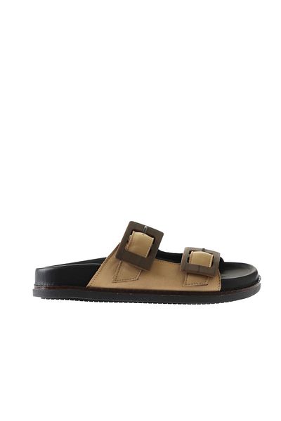 Bueno Shoes Μπεζ δερμάτινες γυναικείες παντόφλες - Flat Design 01wu5817