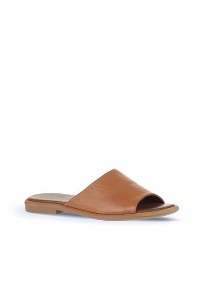 Bueno Shoes Дамски плоски кожени чехли, тъмнокафяви - 01wa3602