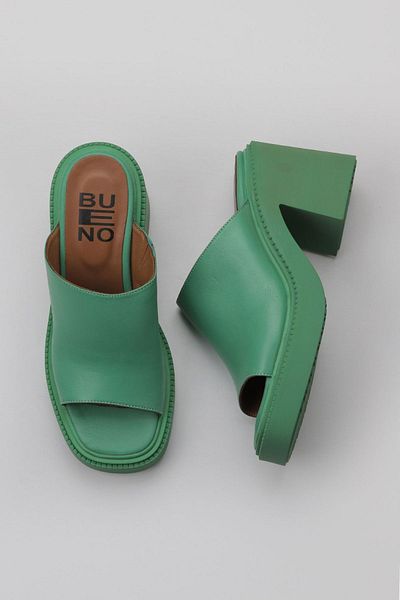 Bueno Shoes Σκούρο πράσινο δερμάτινο γυναικείο παντόφλες με τακούνι - 01wy12702