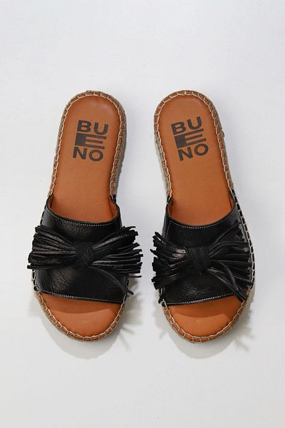 Bueno Shoes Γυαλιστερές μαύρες δερμάτινες γυναικείες παντόφλες Espadrille - 01wn3000