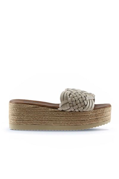 Bueno Shoes Papuci de damă din piele albă espadrille - 01wu6118