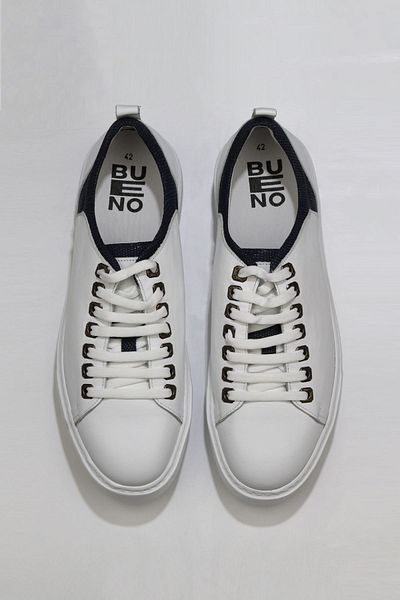 Bueno Shoes Δερμάτινα Ανδρικά Αθλητικά Παπούτσια White Navy Blue - 01ms11404