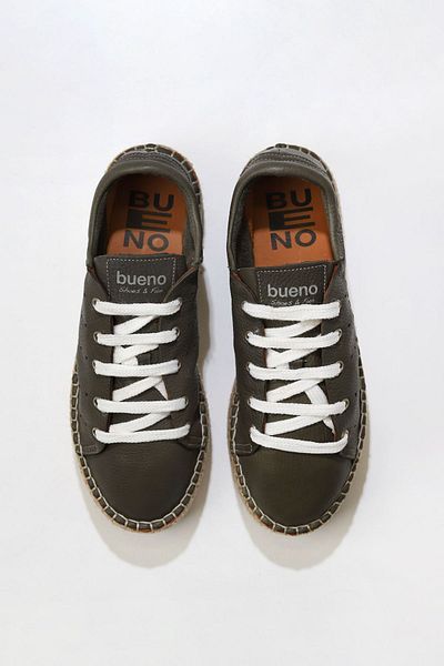 Bueno Shoes Espadrile de damă din piele kaki cu toc pană - 01wu5601