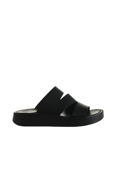 Bueno Shoes Γυναικείες παντόφλες μαύρες δερμάτινες με σφήνα τακούνια - 01wu4629