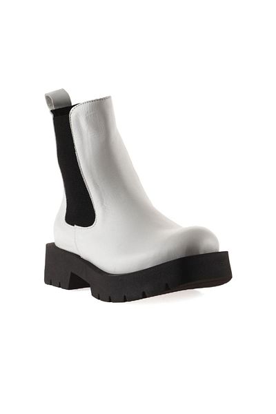 Bueno Shoes Γυναικείες Λευκές Δερμάτινες Flat Μπότες - 01wt2506