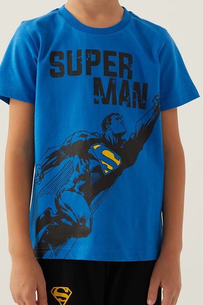 Superman Licensed L1702 Steel T-Shirt and Capri Bottom Top Boy's Set Blue