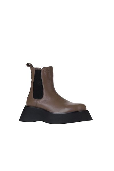 Bueno Shoes Γκρι Δερμάτινα Γυναικεία Μποτάκια - Σφηνοτάκουνα 01wv5100