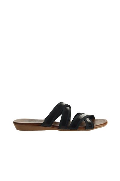Bueno Shoes Γυαλιστερές μαύρες δερμάτινες γυναικείες παντόφλες - Flat Design 01wu7424