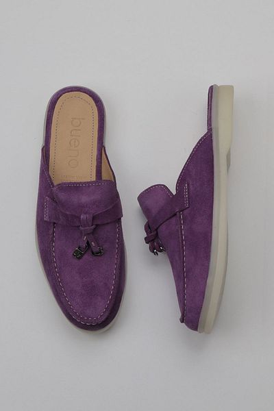 Bueno Shoes Papuci de damă din piele intoarsa mov - Design plat 05wt103