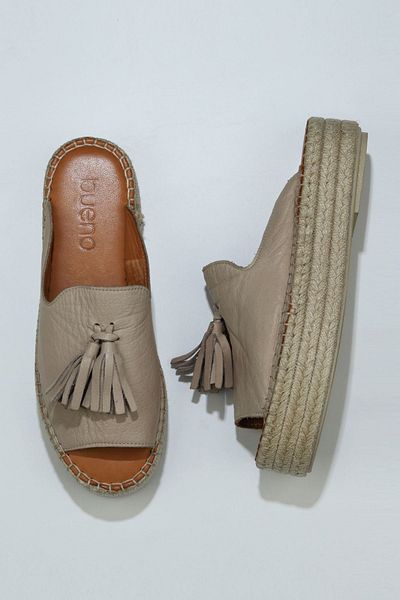 Bueno Shoes Papuci de damă din piele gri cu toc pană espadrille - 01wq3511