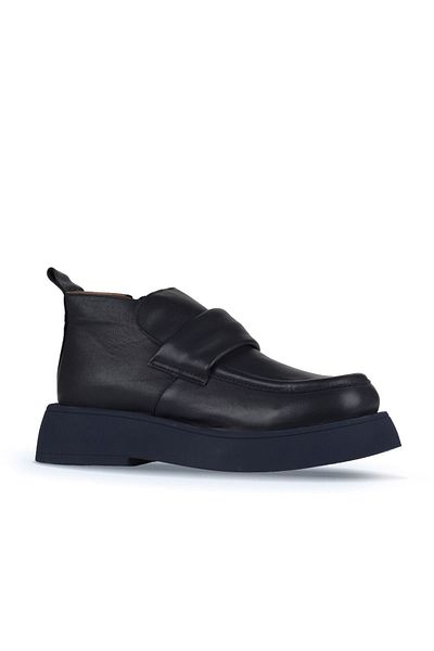 Bueno Shoes Δερμάτινες γυναικείες μπότες Navy Blue - 01wz6402 Flat Model