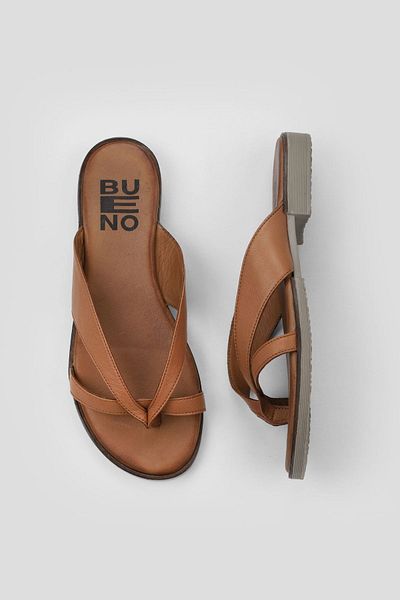 Bueno Shoes Γυναικείες παντόφλες Dark Tan Leather - Flat Design 01wy2507