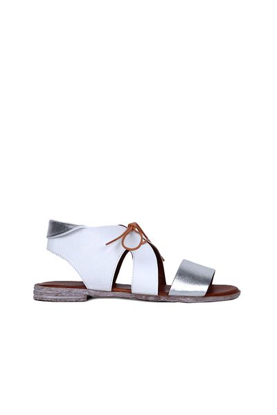Bueno Shoes Sandale de damă din piele albă argintie - 01wq2000