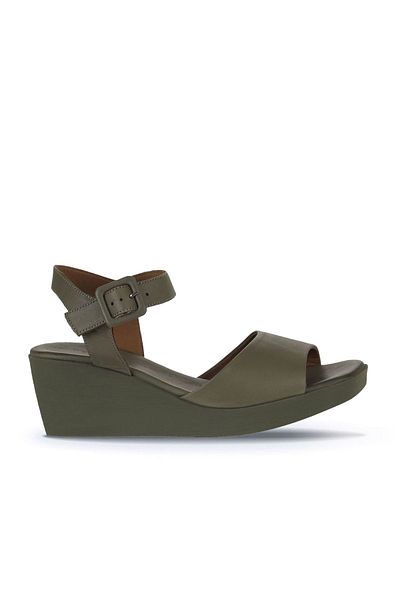 Bueno Shoes Sandale de damă din piele kaki - toc pană, model 01wy2400