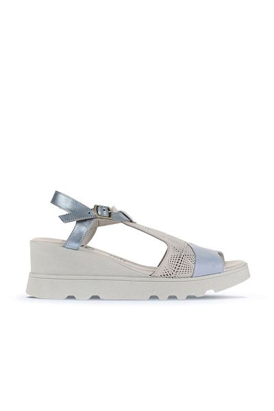 Bueno Shoes Sandale de damă din piele multiplă albastră cu toc cu pană - 01wa0505