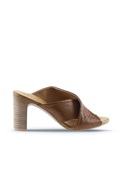 BUENO Shoes Kahverengi Deri Kadın Topuklu Terlik 01wn4303