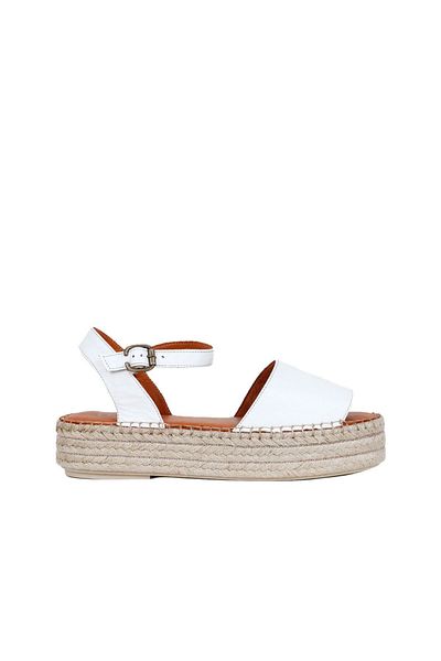 Bueno Shoes Sandale espadrille din piele albă cu toc pană pentru femei - 01wq3515