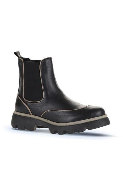 Bueno Shoes Μαύρες γκρι γυναικείες δερμάτινες μπότες - Flat Model 01wz6505