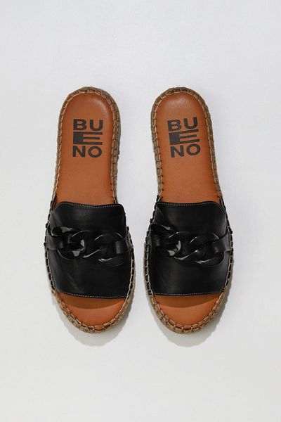 Bueno Shoes شبشب إسبادريل نسائي من الجلد الأسود - 01ws1821