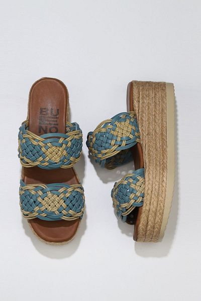 Bueno Shoes Papuci espadrille din piele albastră pentru femei - 01wu6110