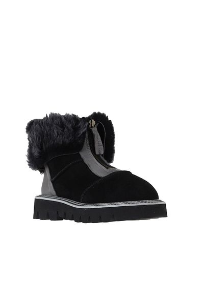 Bueno Shoes Γκρι και μαύρες γυναικείες μπότες δερμάτινες-σουέντ - 01wv10204