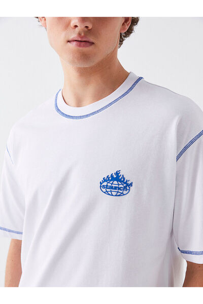 LC Waikiki Ανδρικό μπλουζάκι LCW Crew με κοντό μανίκι με εμπριμέ χτενισμένο βαμβάκι