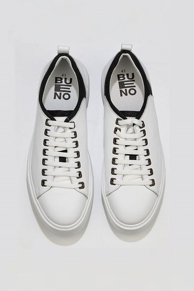 Bueno Shoes Ανδρικά Αθλητικά Παπούτσια Λευκό Μαύρο Δερμάτινο - 01ms11404