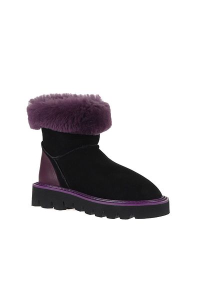 Bueno Shoes Μωβ δερμάτινες γυναικείες μπότες - Flat Cut 01wv10205