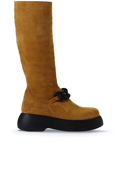 Bueno Shoes Suede γυναικείες μπότες με τακούνι - κίτρινο 01wv5302