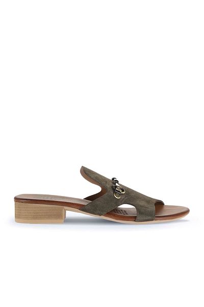 Bueno Shoes Γυναικείες παντόφλες με τακούνι Khaki Suede - 01wa7304