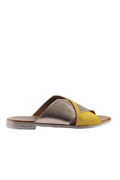 Bueno Shoes Γυναικείες φλατ παντόφλες Suede-Leather - Yellow Grey 01wu3000