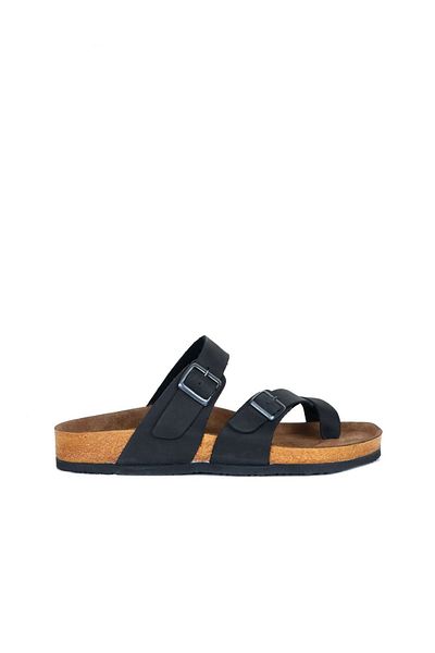 Bueno Shoes Ανδρικές μαύρες δερμάτινες σαγιονάρες Greyzi - 05mt102