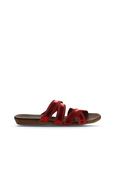 Bueno Shoes Γυαλιστερό κόκκινο δερμάτινο γυναικείο φλατ παντόφλες - 01wu7424