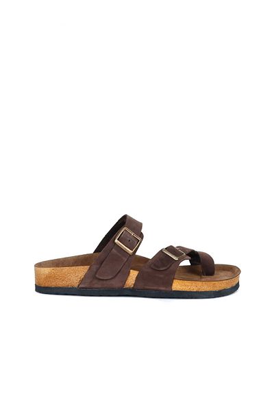 Bueno Shoes Мъжки кожени джапанки от набук - кафяви 05mt102