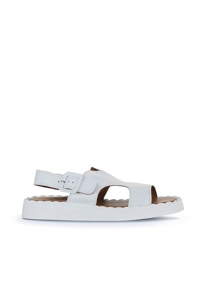 Bueno Shoes Sandale plate pentru femei, albe, din piele - 01wy9104
