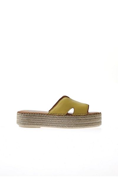 Bueno Shoes Κίτρινες δερμάτινες γυναικείες παντόφλες Espadrille Wedge Heel - 01wu5105