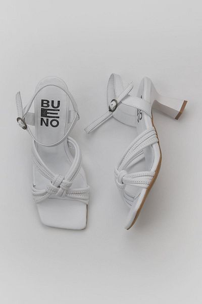 Bueno Shoes Sandale cu toc pentru femei, albe, din piele - 01wy6805