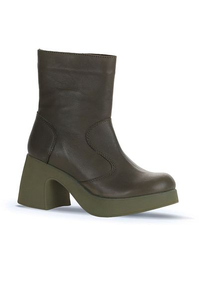 Bueno Shoes Γυναικείες μπότες με τακούνι Khaki Leather - 01wz7000
