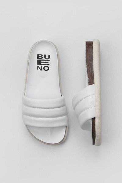 Bueno Shoes Papuci plati din piele albă pentru femei - 01wu4710
