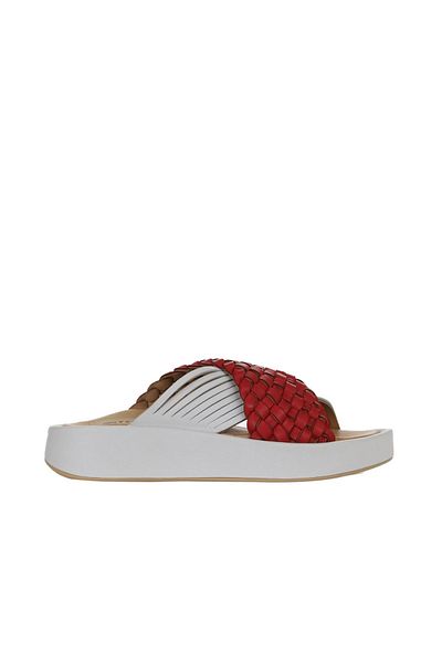 Bueno Shoes Papuci de damă din piele roșu alb cu toc pană - 01wu4624