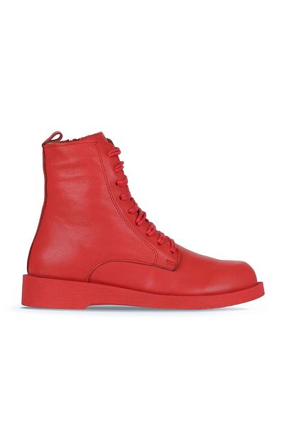 Bueno Shoes Κόκκινες δερμάτινες γυναικείες μπότες - Flat Design 01wz8900