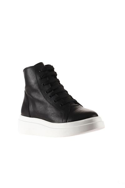 Bueno Shoes Cizme negre pentru femei cu toc cu pană din piele - 01wt4708