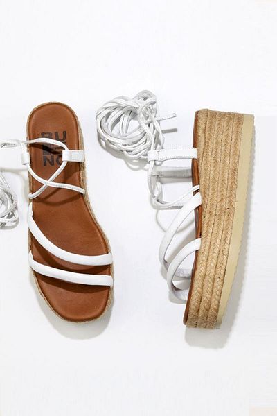 Bueno Shoes Sandale Espadrille de damă - piele albă, toc pană, 01wu6100