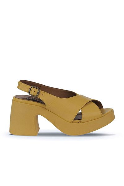 Bueno Shoes Pantofi de damă din piele galbenă cu toc pană - 01wy12202
